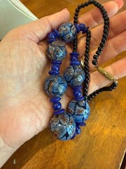 Vintage Blue Glass Bead Necklace Lampwork Excellent 19 inches European