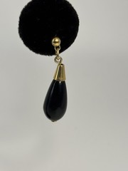 Vintage Victorian Gold Tone Black Teardrop Dangle Pierced Earrings