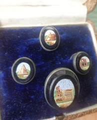 Micro Mosaic Booch & Collar Stud Button Set Italian Victorian Antique c1880s