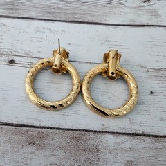 Vintage Earrings for Pierced Ears Blue & Gold Tone Circle Dangle