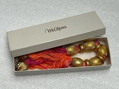 Vintage Cadoro Gold Tone Rings On Pink Orange Embroidery Floss Necklace 15”