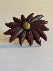 Vintage Celluloid/Early Plastic Flower Brooch Brown/Yellow Costume Jewelry