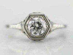 Vintage Art Deco 1Ct Round Lab Created Diamond 14K White Gold FN Engagement Ring