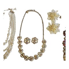 Lot Necklace Brooch Earring Pink Pearl Rhinestone Glass AB Beads Vintage Jewelry