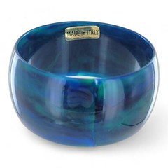 Italy Peacock Blue Green Wide Marbled Bangle Bracelet Ladies Standard Size