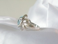 Chunky Sterling Silver 925 Natural Heated Blue Topaz Cabochon Unique Ring Size 7