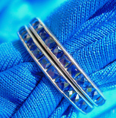 Original Antique SAPPHIRE Carre cut Band Deco PLATINUM Eternity Anniversary Ring