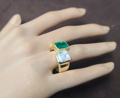 Vintage 18k Yellow Gold Engagement ring 6.75CT. Green Gem Emerald Emerald Cut