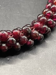 Vtg Almandine Garnet Bead Necklace Woven Rope Boho w Fabric Cord