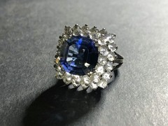 Vtg STATEMENT! 10ct Cornflower-Blue SAPPHIRE & DIAMOND QUARTZ Halo Sterling Ring