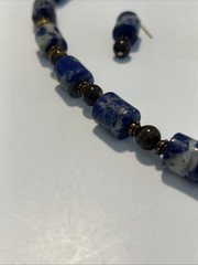 Lapis Lazuli & Tigers Eye Gems Necklace 20” Pierced Earrings 1 3/4” By 1/4”
