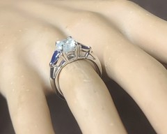Platinum Vintage Engagement Ring 1.71ct.Natural Round Diamond Blue Sapphire Pear