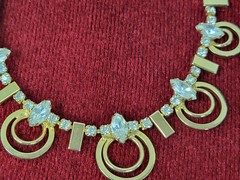 Vintage Gold Tone & Crystal Necklace And Screw Back Earrings Set