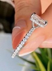 4Ct Emerald Cut Lab Created Diamond Engagement Womens 14K White Gold Finish Ring