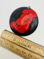 Vintage Modernist Enamel On Copper Brooch Pendant Red Black Signed Carolyn MCM