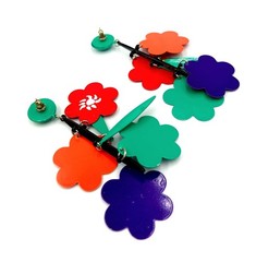 Vintage Flower Geometric Multi-Tier Dangle Metal Earrings 80s Colorful Mod