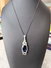 Vintage Art Deco Necklace Blue Glass Articulated 15 Inches/2.25 In Pendant READ