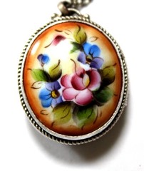Vintage Enamel Hand Painted Russia Finift Jewelry Necklace-Locket 4 Variation#79