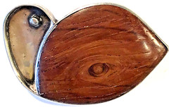 Sterling Silver + Teak 2″ ‘Bird’ Mid-Century Pin, Secure Rollover Clasp-Stunner!