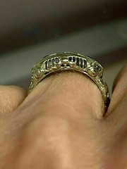 Art Deco Style Lab Created Diamond & Sapphire 14K White Gold FN Engagement Ring
