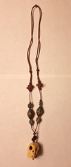 VINTAGE CLOISONNE BONE SKULL ASIAN LOVE KNOT PROTECTION TALISMAN AMULET NECKLACE