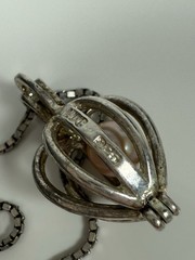 Vintage Pink Pearl Cage Heart Pendant Necklace Sterling Silver Made In Italy
