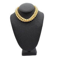 Double Strand 1950s Pearly Light Gold Color Beaded Choker Vtg Necklace 15 Inch