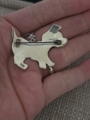 Vintage 925 Sterling Silver Enamel Dalmatian Poppy Dog Pin Brooch