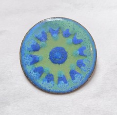 Vintage Mid Century Enamel on Copper Brooch Blue & Green Gjedde Denmark