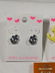Lot 4 Small Earrings Children Teens Anchors Hearts Vintage New Old Stock NOS