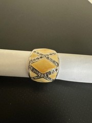 Vintage Art Deco 18KT H.G.E. Rhinestone Yellow Enamel Wide Band Ring Size 7.5-8.