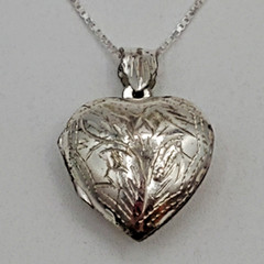 VTG 925 Heart Locket Necklace 18in Sterling Silver 6g Floral Etch Polished READ