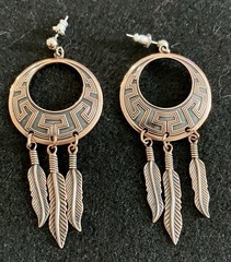 Vintage Wheeler Company Copper Dangling Feather Drop Southwestern Clip Earrings