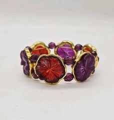 Red Purple Carved Lucite Stretch Bracelet Flower Floral 80’s Style OSFM One Size