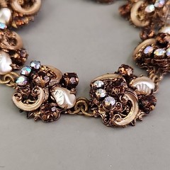 Vintage Rhinestone Bracelet Clip Earrings Set AB Western Germany Filigree Enamel