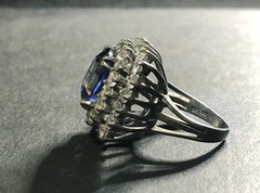 Vtg STATEMENT! 10ct Cornflower-Blue SAPPHIRE & DIAMOND QUARTZ Halo Sterling Ring