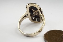 STRIKING ART DECO 14K GOLD WHITE GOLD ONYX & DIAMOND GEOMETRIC RING c1930