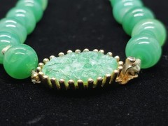 Vtg Signed Joseph Mazer Jomaz Faux Jade Swirled Green Glass Beaded Necklace
