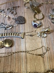 Vintage Estate Jewelery Lot Untested Gold Plated Chains 18 K GP Bail, 925