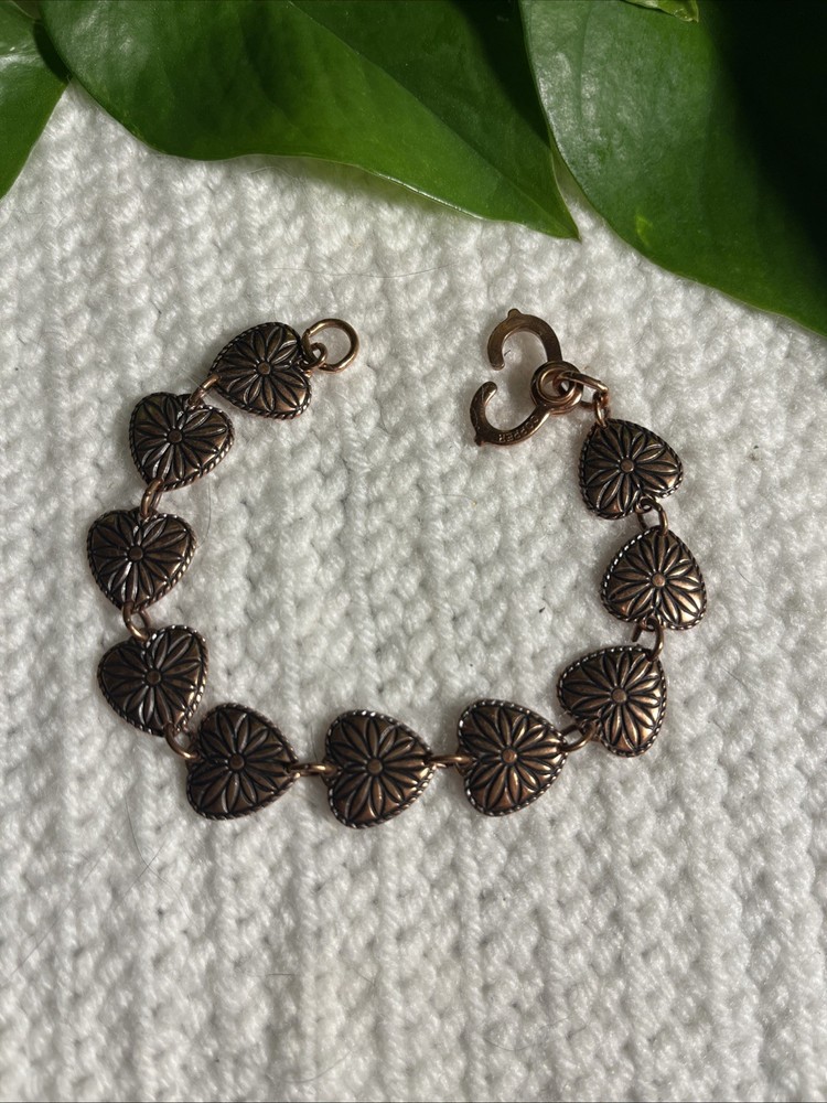Vintage Cooper Wheeler Manufacturing Copper Heart Etched Bracelet 8 Inch