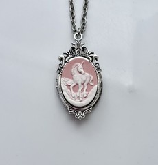 Pink Unicorn Cameo HIDDEN LOCKET Necklace, Vintage Secret Pillbox Pendant