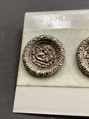 Vintage Costume Fashion Jewlery Sterling Silver Coin Pierced Earrings.