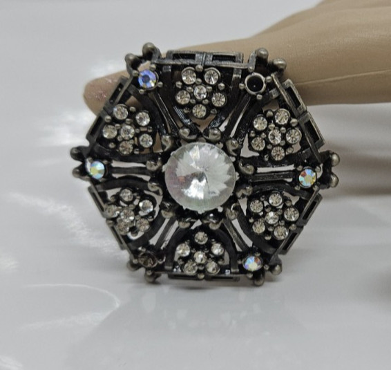 Vintage Rhinestone Multi Stone Brooch Metal 1.5″