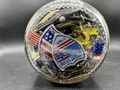 Vintage Mixed jewelry jar Patriotic USA Eagle Pins Earrings Necklaces Charms Lot