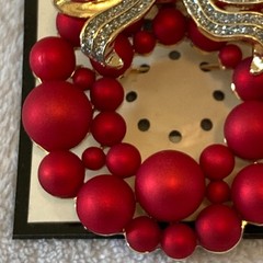 Napier Brooch Women’s Red Christmas Wreath Balls Pin Bow Cubic Zirconia