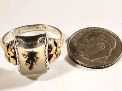 ANTIQUE OSTBY BARTON STERLING & 14K YELLOW GOLD MOSS AGATE SIZE 7.5 RING 3.1g