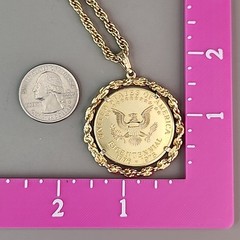 Vintage Avon Bicentennial Coin Necklace Lady Liberty 1976 Gold Tone 28″