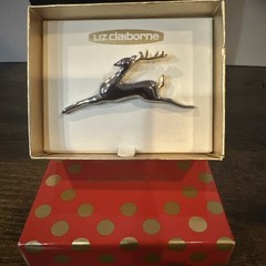 New Vintage Liz Claiborne Leaping Reindeer Brooch Pin Two Tone New In Box