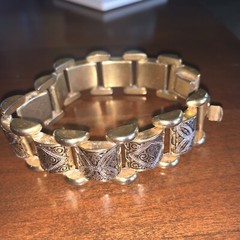 1940’s Heavy Chunky Spanish Damascene Link Bracelet Gold Black Silver