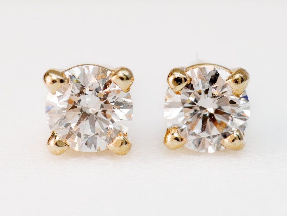 Natural Diamond 1/2ctw Studs Round 14k Yellow Gold Earrings Secure Lock Backs